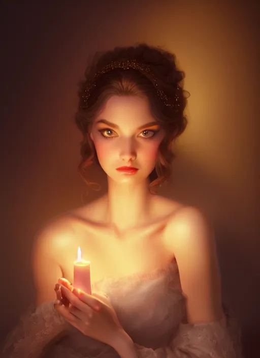 Image similar to young woman beautiful face : : black lace peignoir : : night home bed : : weta disney pixar movie still photo : : decadent highly - detailed digital painting, candle light, full length shot, golden ratio, octane render, artstation, smooth, sharp focus, artgerm, mucha, loish, wlop, gogo