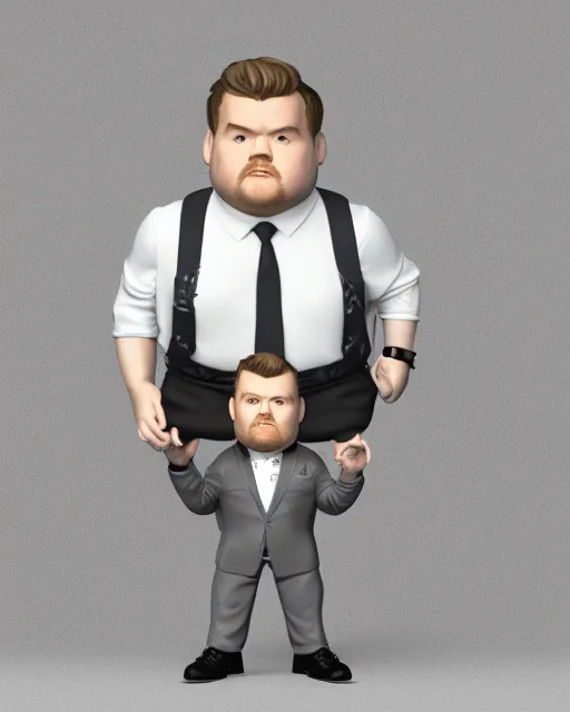 Image similar to full body 3d render of James Corden as a funko pop, studio lighting, white background, blender, trending on artstation, 8k, highly detailed , intricate details