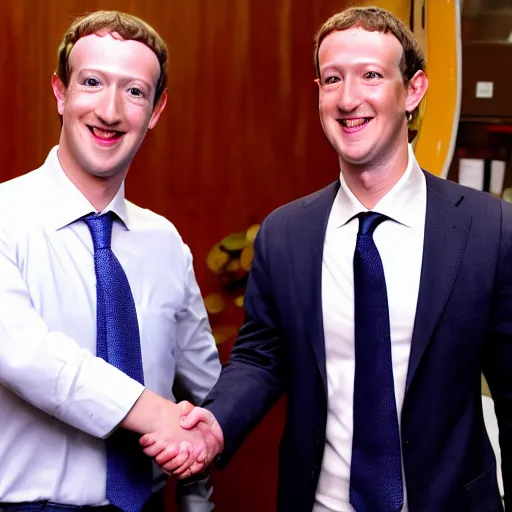 Image similar to mark zuckerberg shaking hands with the most evil man in the universe - w 1 0 8 8