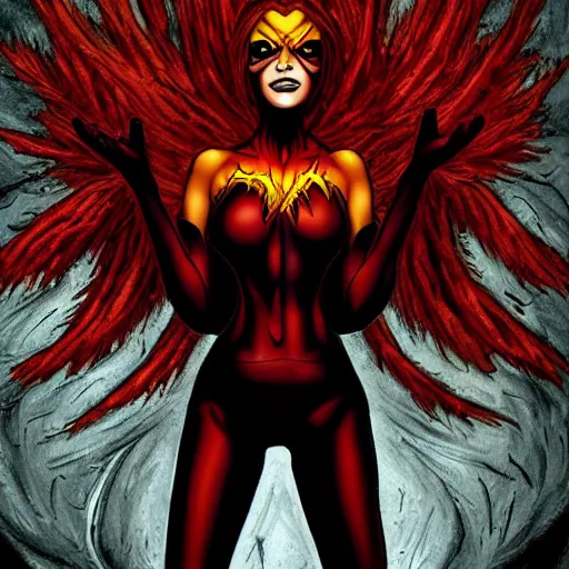 Image similar to dark Phoenix, horror style, dark lighting, high detail