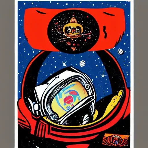 Image similar to a cat astronaut floating in space by Shepard Fairey