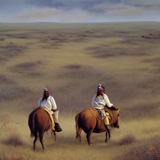 Image similar to cheyenne tribal men hunt for bison on hills of south dakota by mary jane ansell