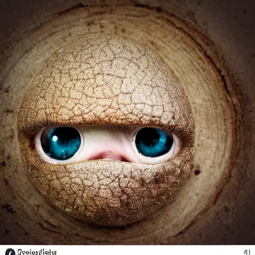 Image similar to macro photo with a mushroom with cute eyes, drawn in detail