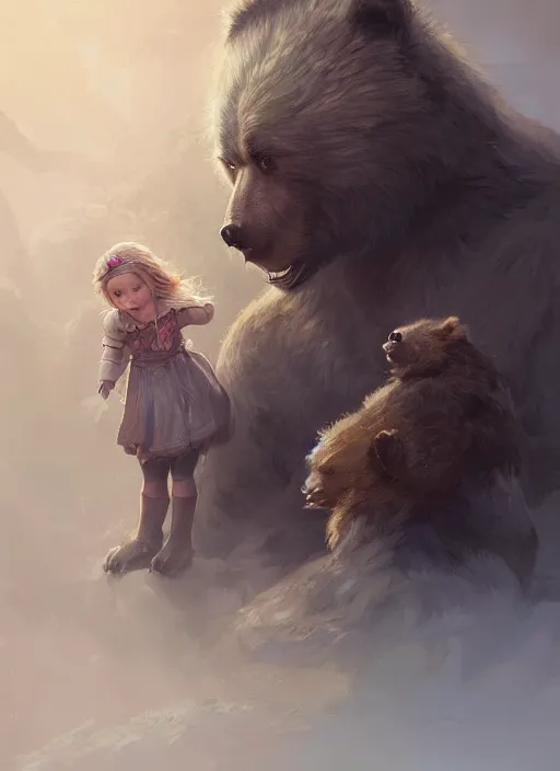 Image similar to portrait of little girl and her werebear, d & d, fantasy, portrait, highly detailed, digital painting, trending on artstation, concept art, sharp focus, illustration, art by artgerm and greg rutkowski and magali villeneuve