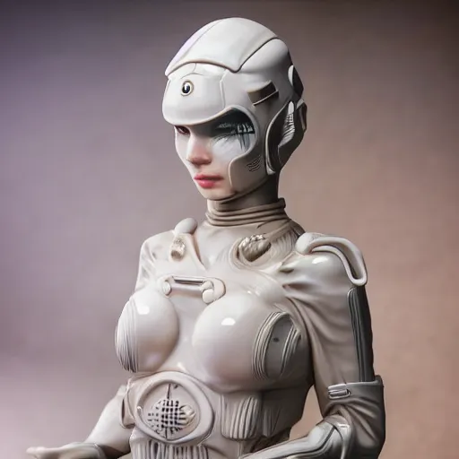 Image similar to beautiful extreme closeup portrait photo in style of 1 9 9 0 s frontiers in miniature porcelain retrofuturism deep diving helmet fashion magazine blade runner seinen manga edition, real - life art nouvceau porcelain figurine, highly detailed, eye contact, pointe pose, soft lighting