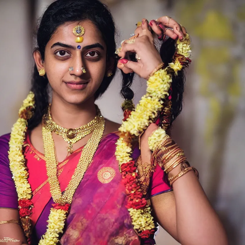 Image similar to portrait of smriti mandhana as a cute goddess, ultra realistic, canon 3 5 mm photography