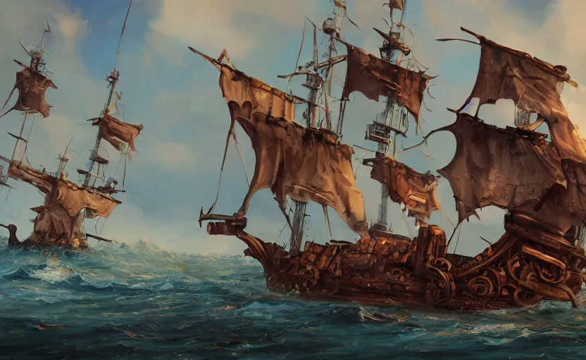 Image similar to pirate ship by vanessa morales, artstation