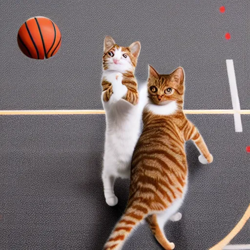 Prompt: two cats playing basketball, very detailed, album photo, canon shot