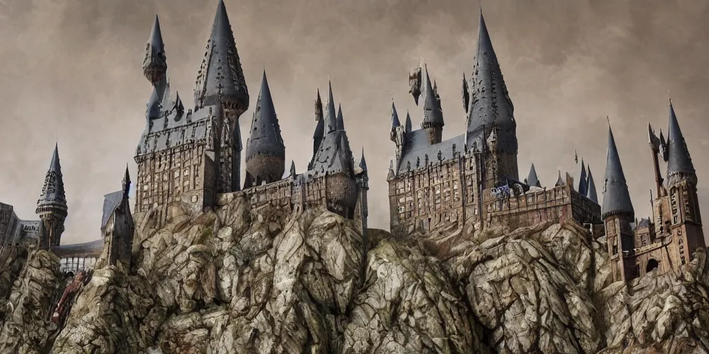 Image similar to insanely detailed long shot of hogwarts castle, intricate