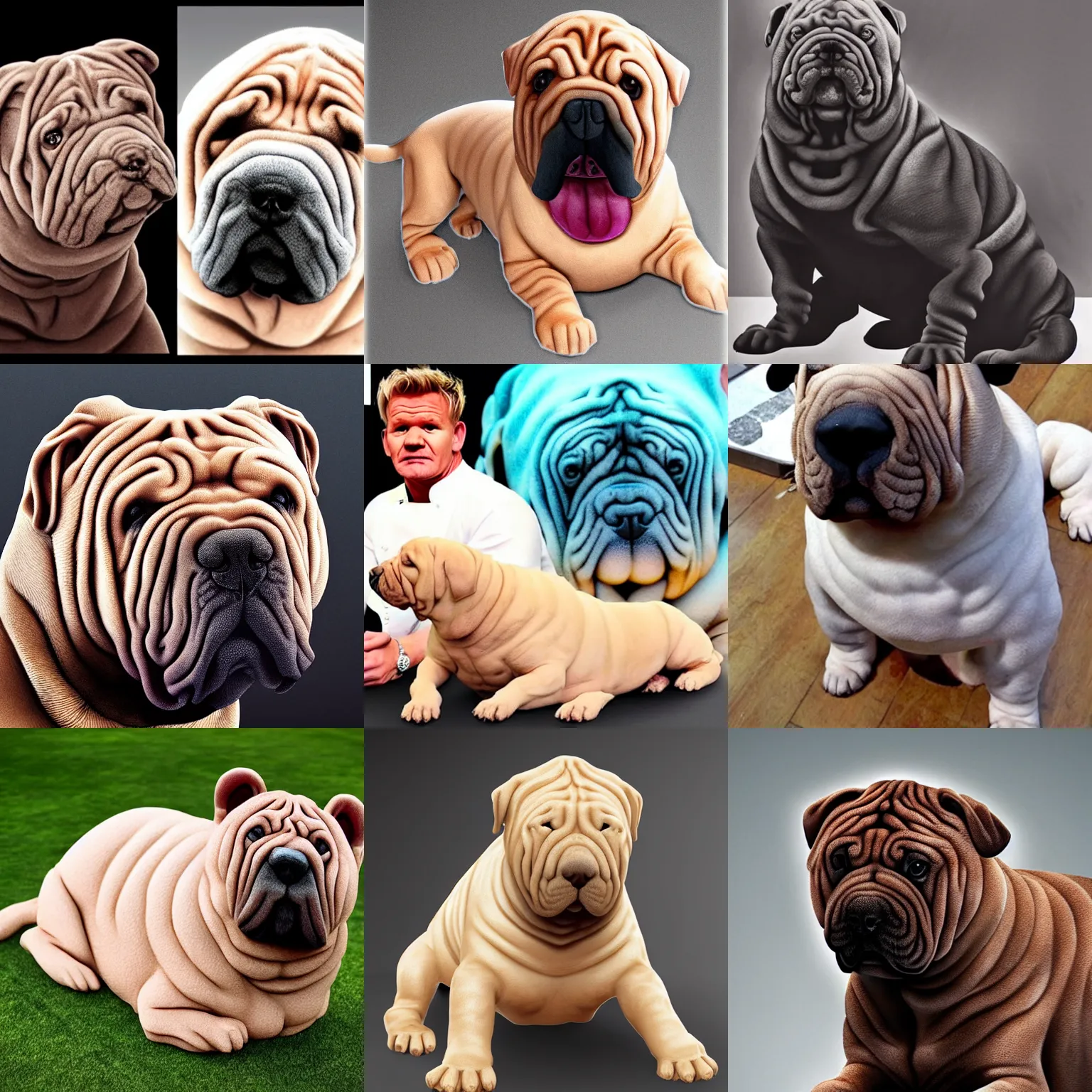 Prompt: Gordon Ramsay as a shar pei dog, hyper realistic, sharp focus