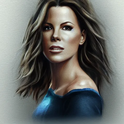 Image similar to Kate Beckinsale in a t-shirt and jeans, digital painting, artstation, concept art, illustration