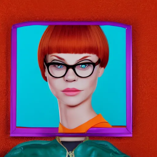 Prompt: Vogue Magazine spread of Velma from Scooby Doo, 4k, photorealistic