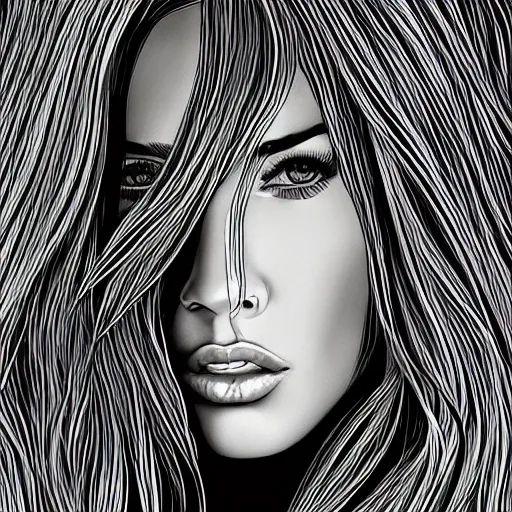 Prompt: “Megan Fox, portrait!!! Portrait based on doodles, scribbled lines, sketch by Liz Y Ahmet, monochrome, concept Art, million lines, white background, ultra detailed portrait, 4k resolution”