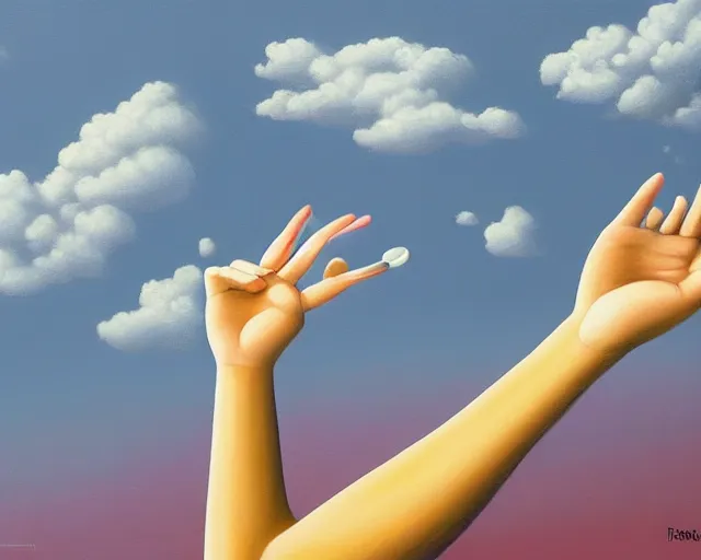 Image similar to a painting of a person waving vigorously, an ultrafine detailed painting by rafal olbinski, behance contest winner, pop surrealism, detailed painting, very detailed, minimalist, skeuomorphic, airbrush art