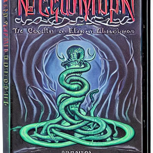 Prompt: the cover of an eldritch lovecraftian version of the necronomicon