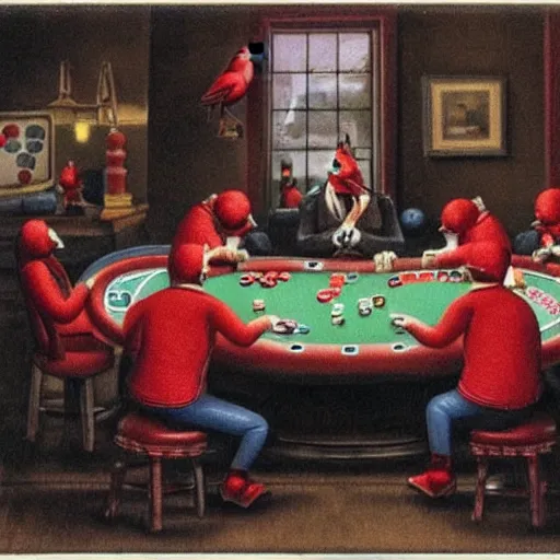 Prompt: cardinals playing poker