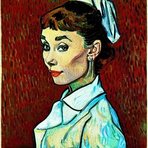 Image similar to audrey hepburn art by van gogh.