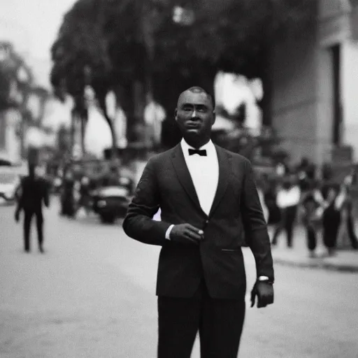 Image similar to vintage photo of a black man wearing a black suit in rio de janeiro