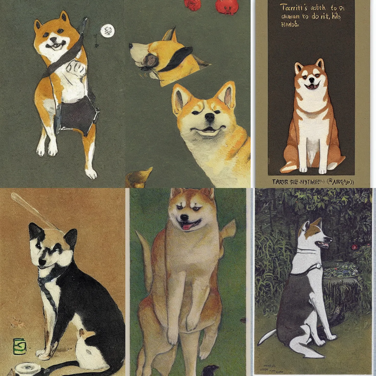 Prompt: tarrot card of death, featuring Shiba Inu, by Pamela Colman Smith