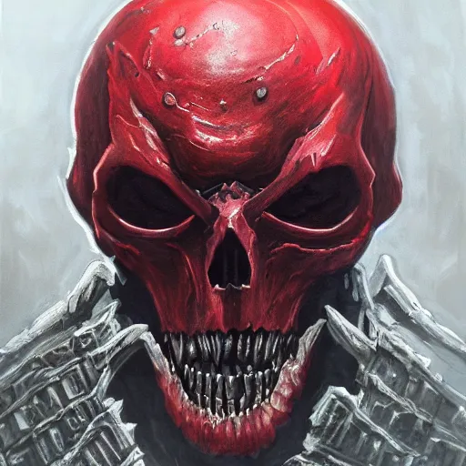 Image similar to Red Skull, Bloodborne boss, matte painting, detailed, Bloodborne, oil on canvas