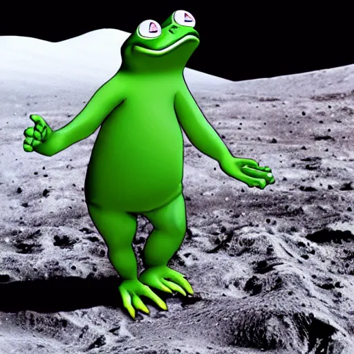 Prompt: pepe the frog walking on the moon ultra realistic