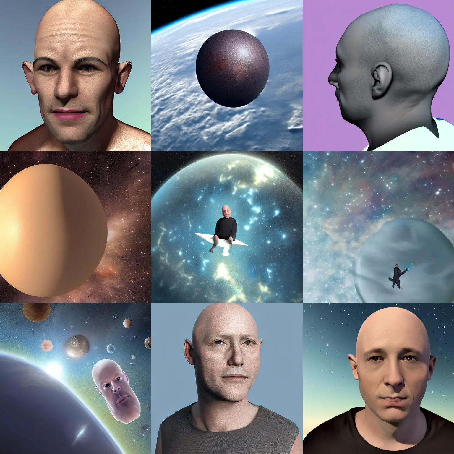 Prompt: a bald floating in space!, photorealistic