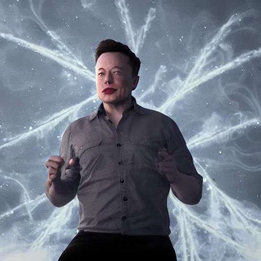 Prompt: elon musk made of smoke simulation smoke particles octane render houdini mesh emitting particles