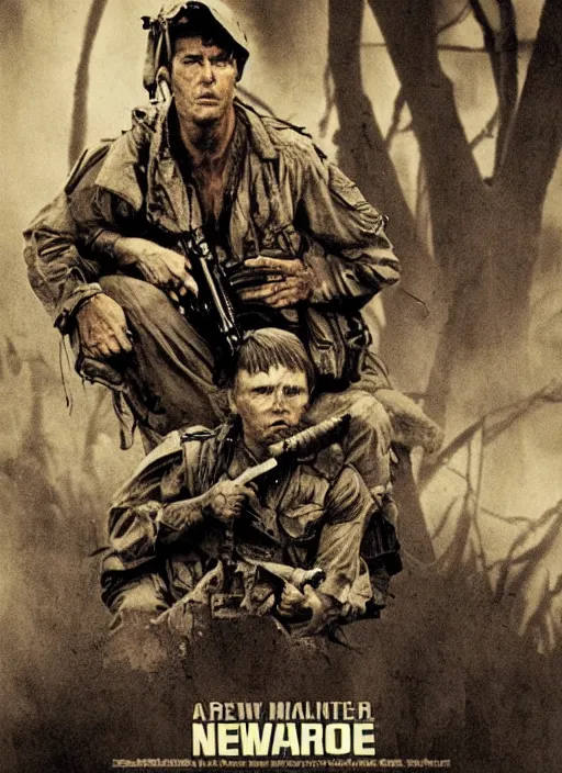 Image similar to new poster creative art for apocalypse now, martin sheen, vietnam war, soldier, river, trees, helicopters