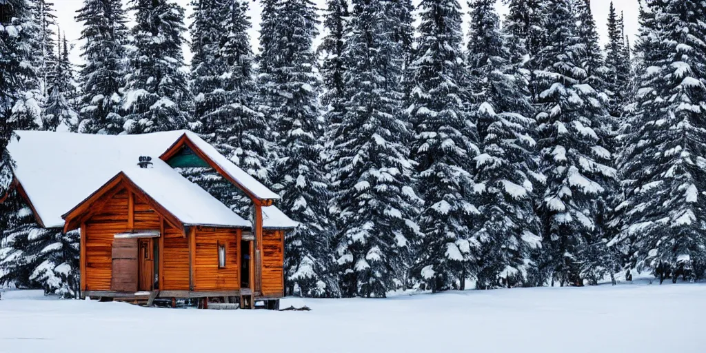 Image similar to small wooden house covered with snow near the emerald lake in canada in winter
