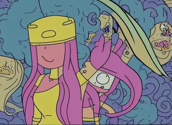 Prompt: adventure time princess bubblegum cartoon tv still directed by junji ito