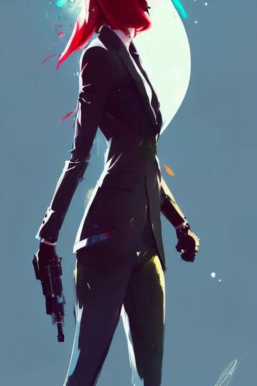 Prompt: a ultradetailed painting of an assassin girl in a suit by conrad roset, greg rutkowski and makoto shinkai trending on artstation