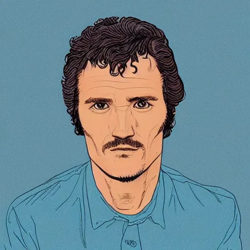 Image similar to “ pedro pascal retro minimalist portrait by jean giraud, moebius starwatcher comic, 8 k ”