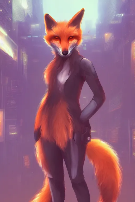 Image similar to a fox fursona, trending on artstation, by kawacy, furry art, digital art, cyberpunk, high quality, backlighting