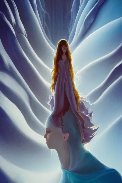 Prompt: Portrait of teen Wizard Queen of the Multiverse, captivating, rule of thirds, majestic, set on a flowy Antelope Canyon created by James Jean, mutiversal tsunami, award winning photo, seductive, captivating, feminine slim figure, close-up