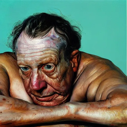 Image similar to high quality high detail painting by lucian freud and jenny saville, hd, freacking out, turquoise