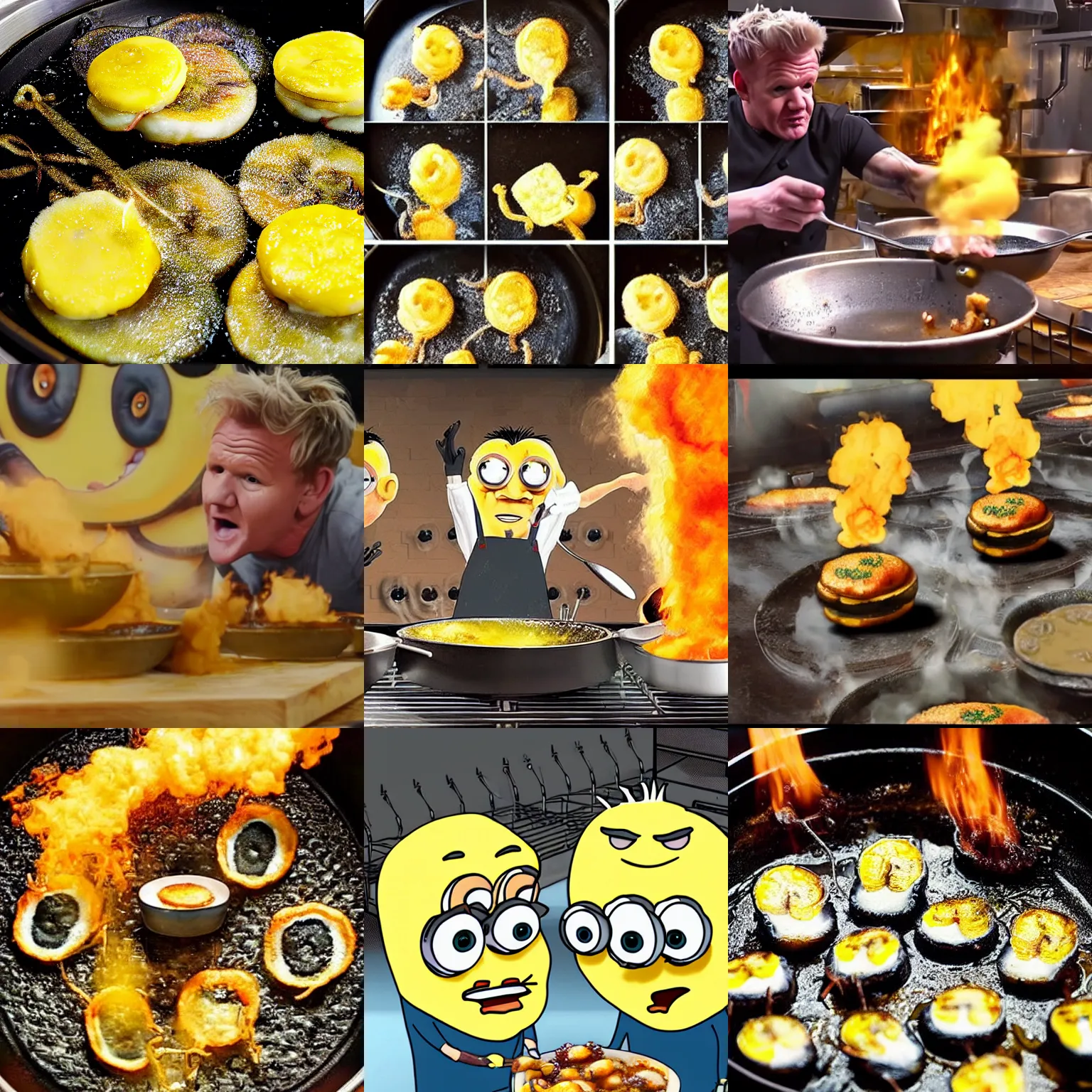 Prompt: Gordon Ramsay frying minions, highly detailed