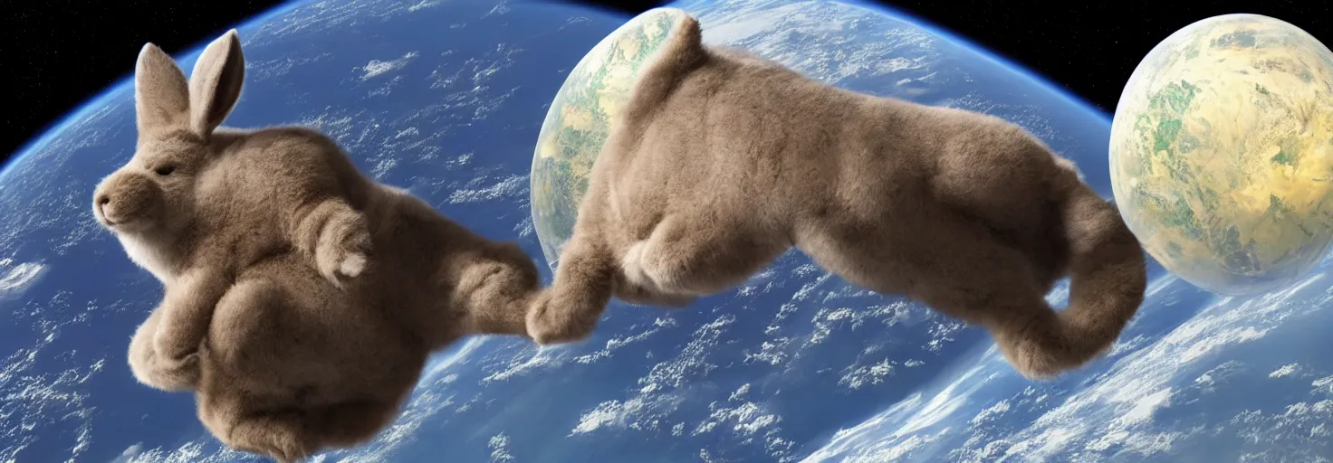 Image similar to photo of big chungus floating in space