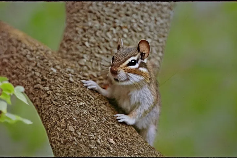 Prompt: a photo of a pencil chipmunk in its natural habitat, kodak ektachrome e 1 0 0 photography