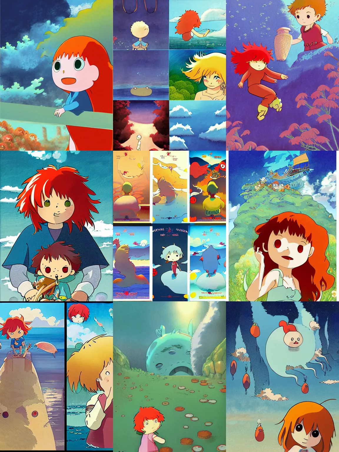 Prompt: (2008) Ponyo film covers,Studio Ghibli,epic,masterpiece illustration in the style of Keith Thompson, digital art