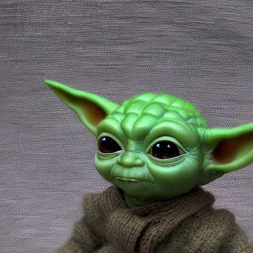 Prompt: baby yoda figurine made out of wool highly detailed, photorealistic