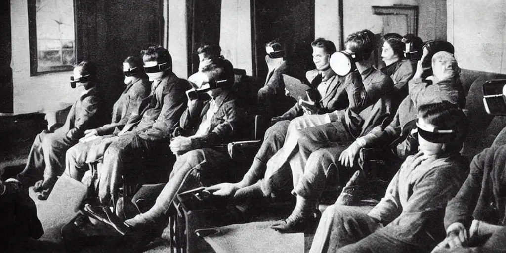 Image similar to 1 9 0 0 s photo of people using iphones ipods virtual reality headsets vr watching hd tv