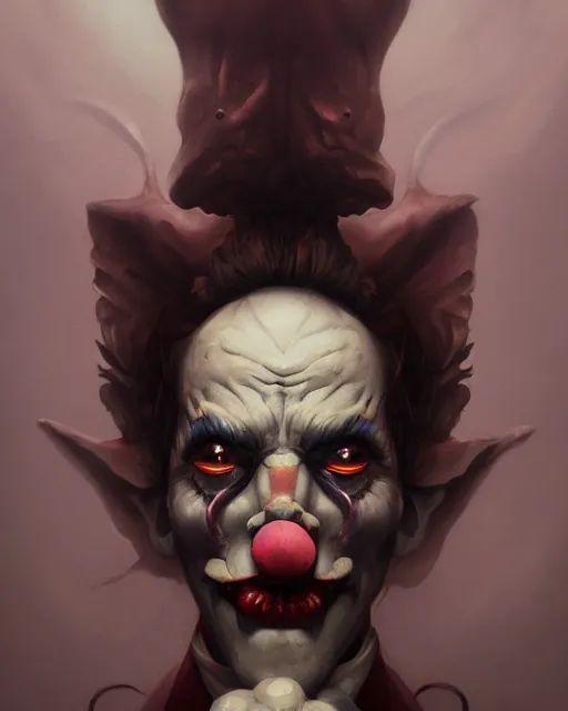 Image similar to portrait of a demonic clown by peter mohrbacher. photographic, photography. trending on artstation