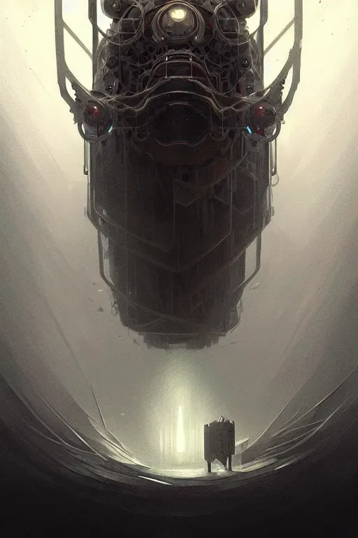 Prompt: professional concept art symmetrical portrait of a ominous floating!! mechanical terrifying!! species thing in a dark room by artgerm and greg rutkowski. an intricate, elegant, highly detailed digital painting, concept art, smooth, sharp focus, illustration, in the style of cam sykes.