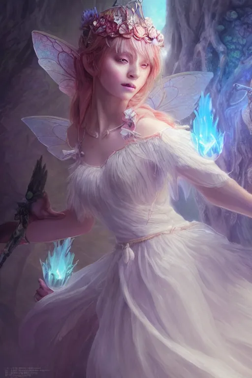 Image similar to fairy princess, highly detailed, d & d, fantasy, highly detailed, digital painting, trending on artstation, concept art, sharp focus, illustration, art by artgerm and greg rutkowski and fuji choko and viktoria gavrilenko and hoang lap