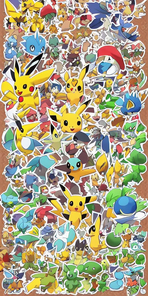 Image similar to beautiful pokemon, by ken sugimori, warm colors, cozy, sticker sheet, planner stickers