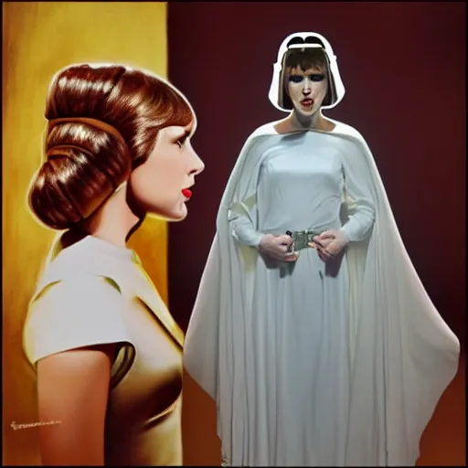 Image similar to Taylor Swift as Princess Leia, portrait painted by Normand Rockwell