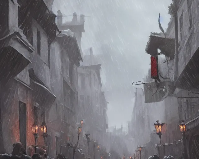 Prompt: a street in game of thrones under rain artstation