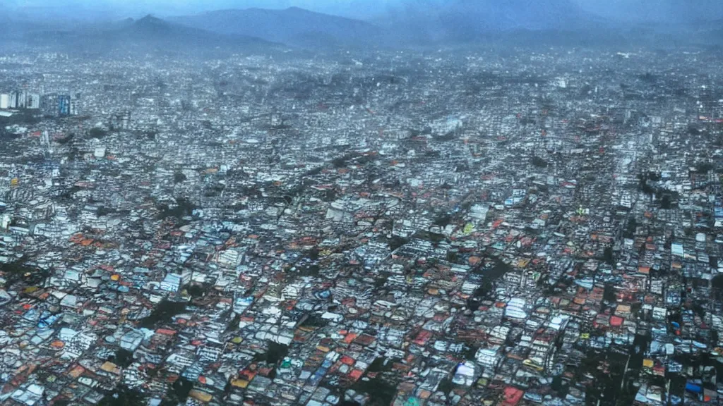 Image similar to remarkable airplane view of a cyberpunk mayan city in guatemala and it is graced by a huge sacred futuristic cyberpunk temple