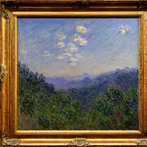 Prompt: Claude Monet Mountainous Landscape, 1860, oil on canvas