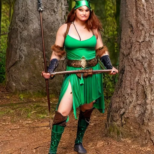 Image similar to full body photo of a beautiful female robin hood amazon warrior